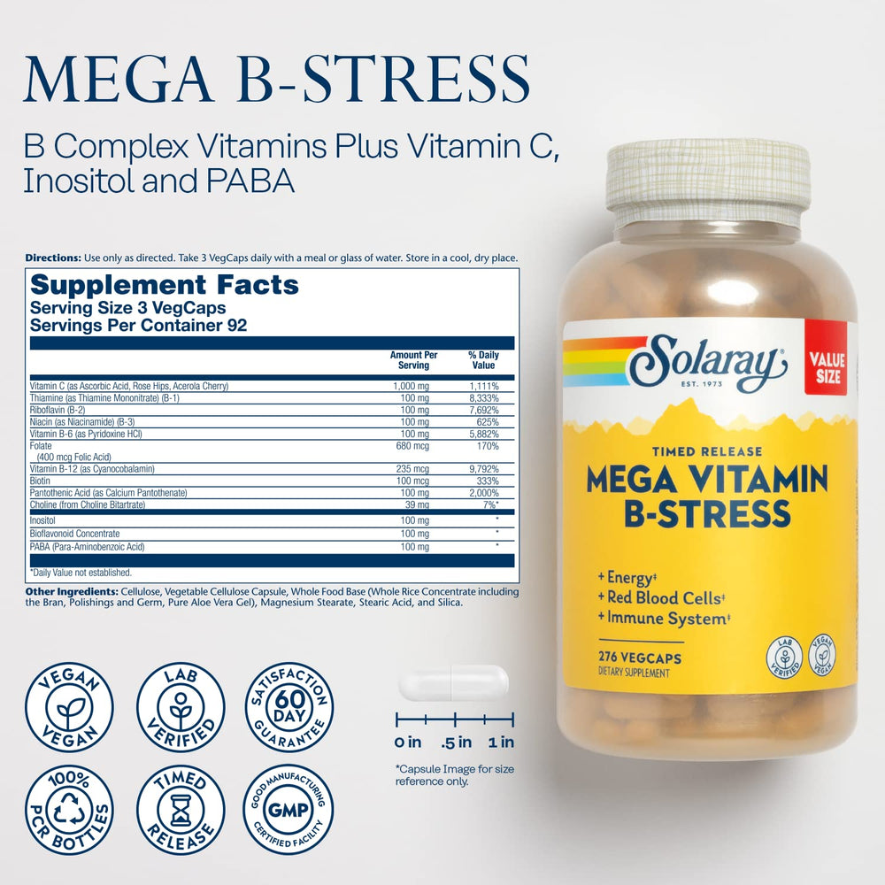 SOLARAY Mega Vitamin B-Stress bottle label