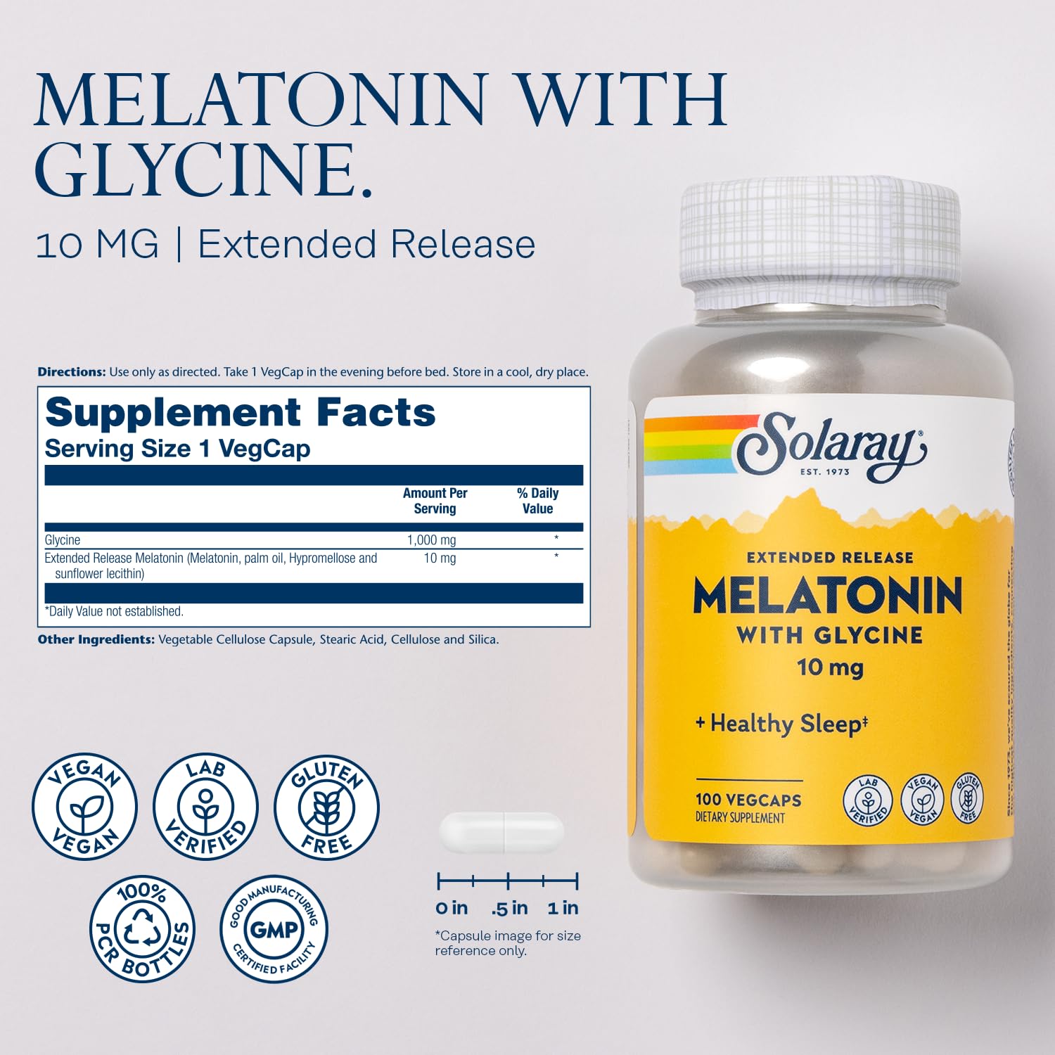 Close-up of SOLARAY Melatonin 10 mg extended-release capsules