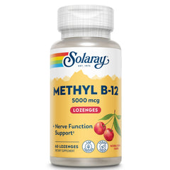 Solaray Methyl B12 Cherry lozenge bottle-plastic 5000mcg 60ct - front view