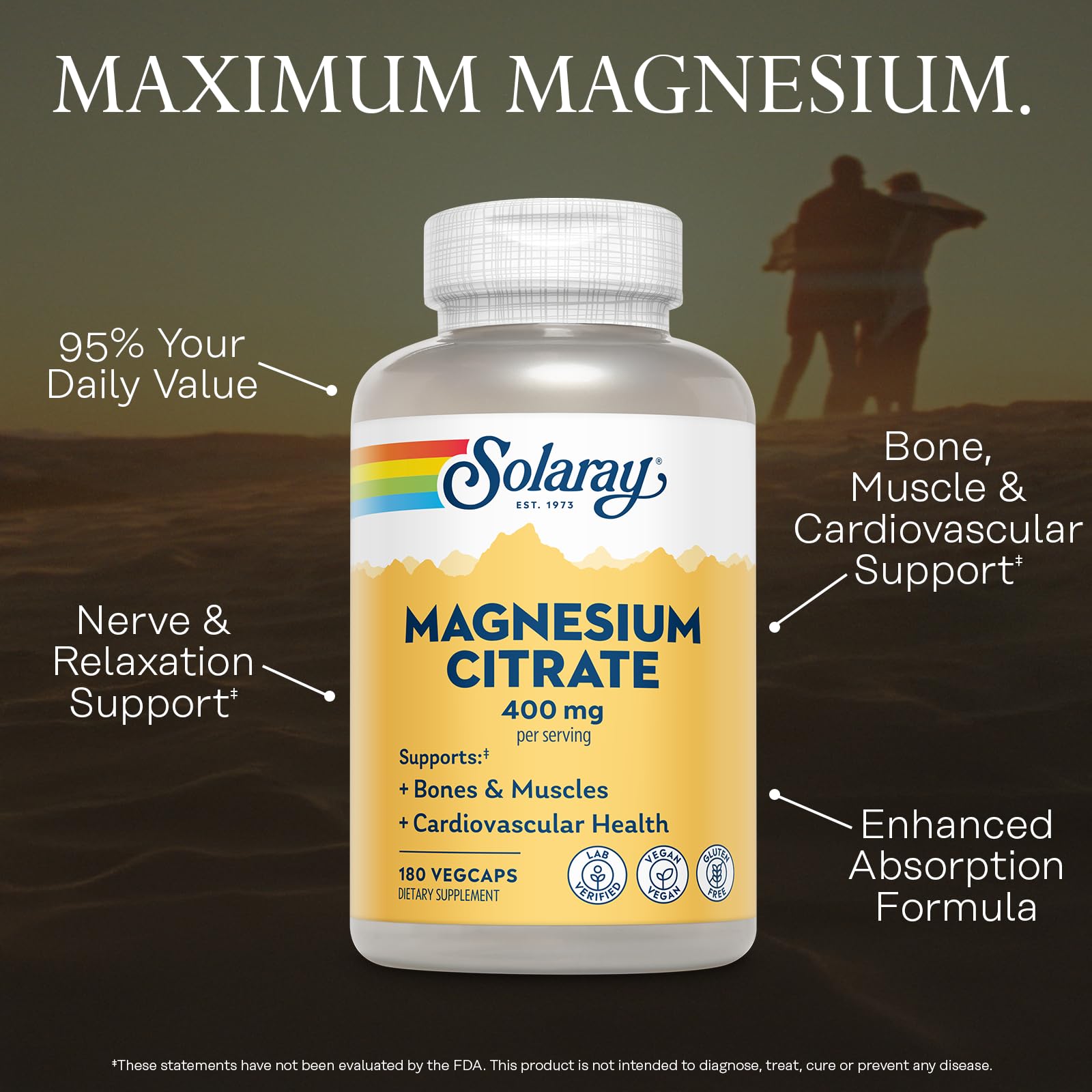 Nutrition label for Solaray Magnesium Citrate 400mg