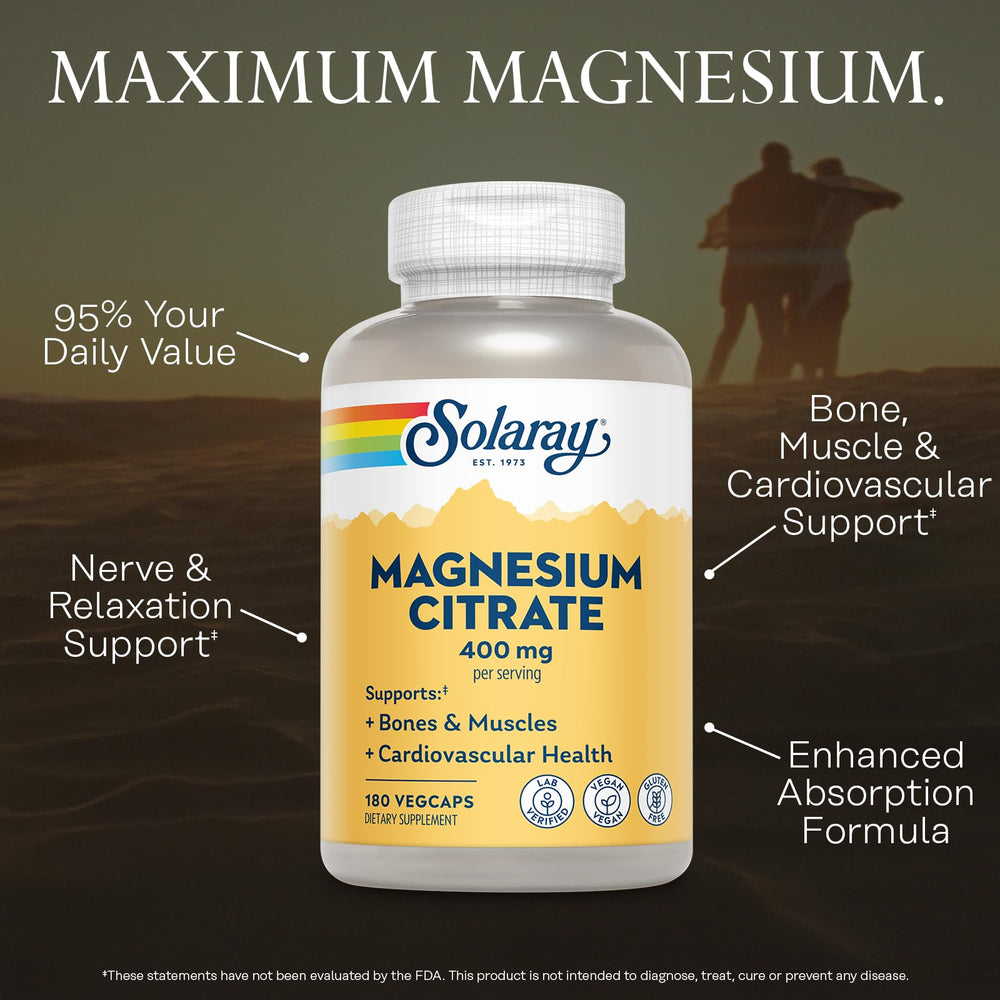 Nutrition label for Solaray Magnesium Citrate 400mg