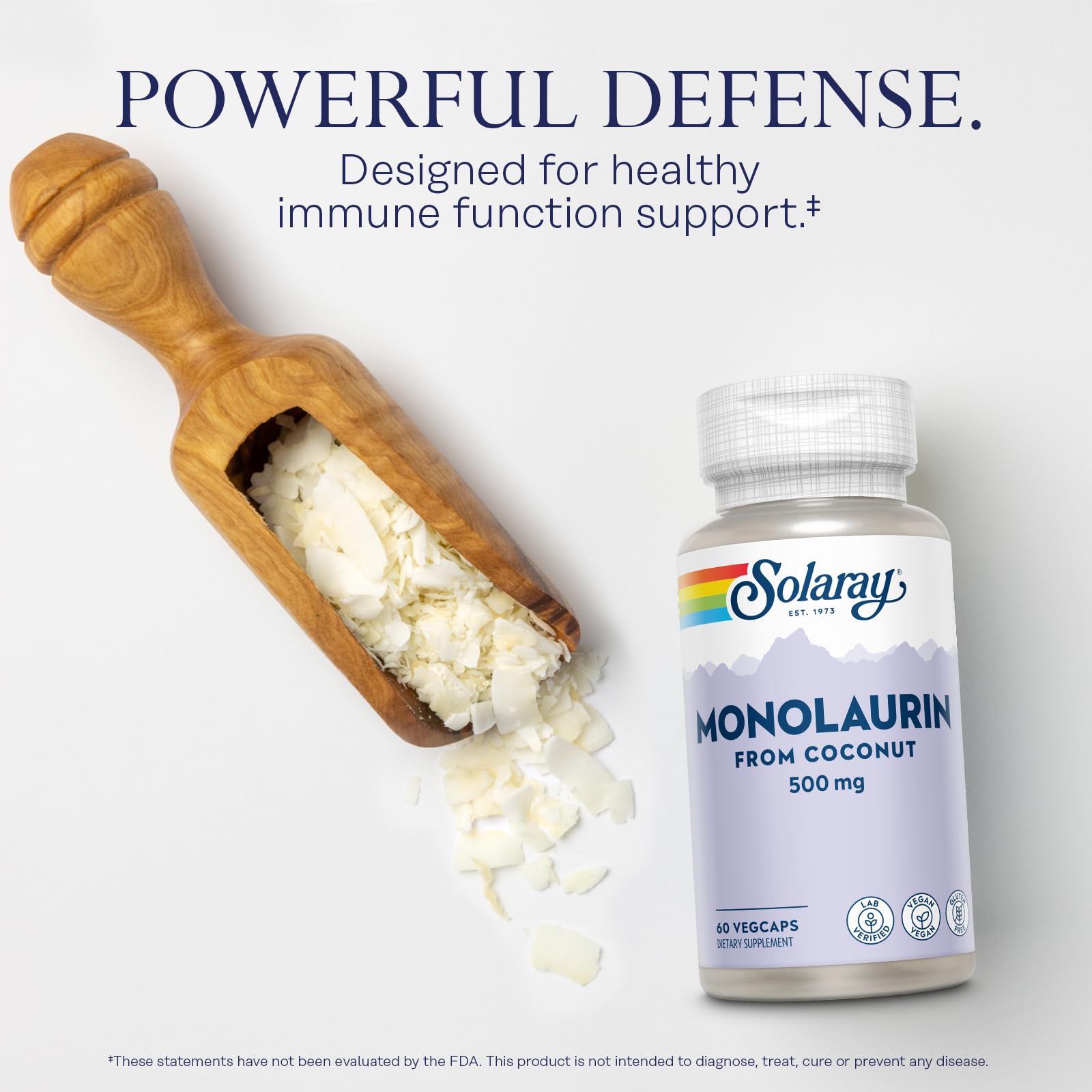 60 vegan capsules of SOLARAY Monolaurin 500mg