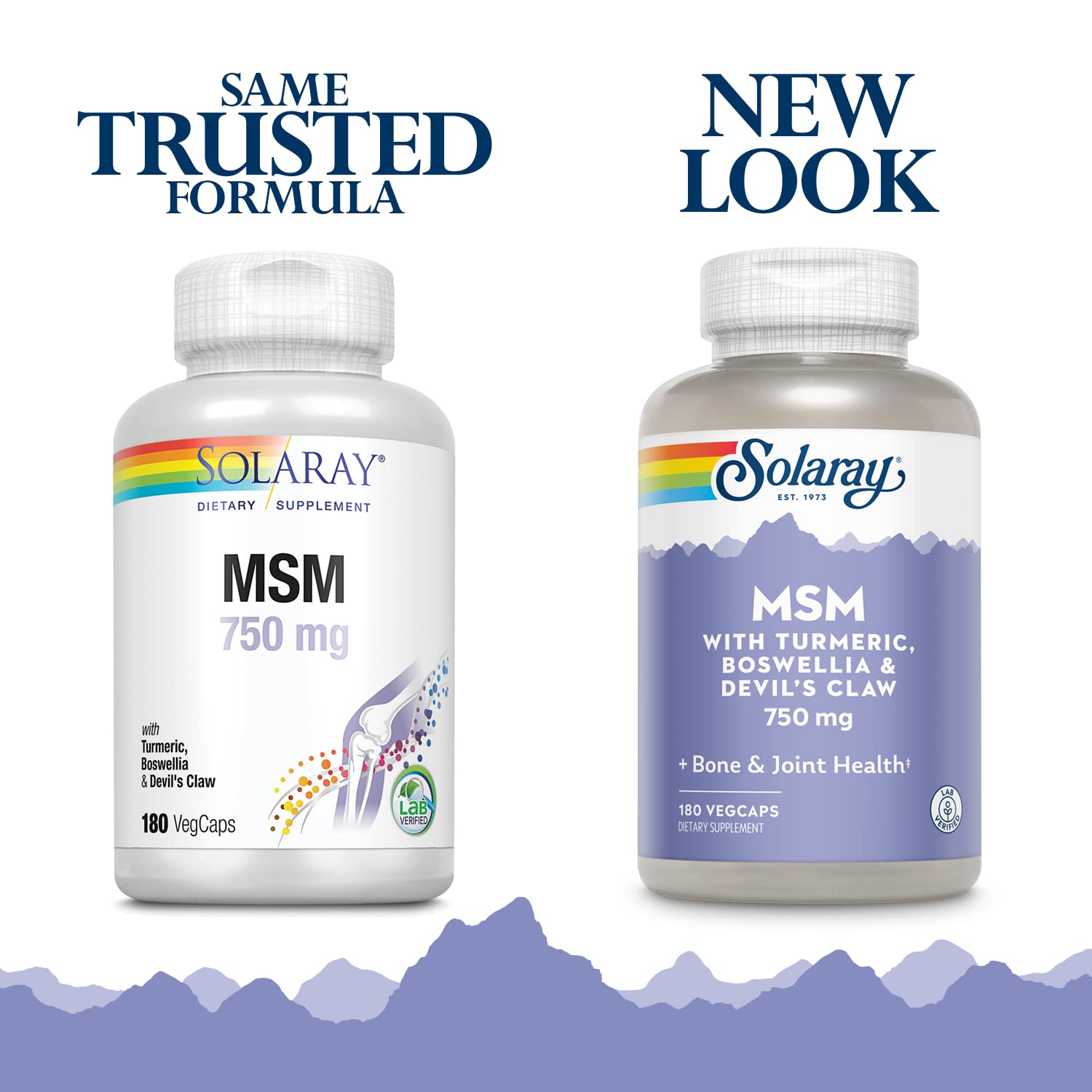 Close-up of Solaray MSM capsules packaging with turmeric, boswellia and devil's claw – image 2