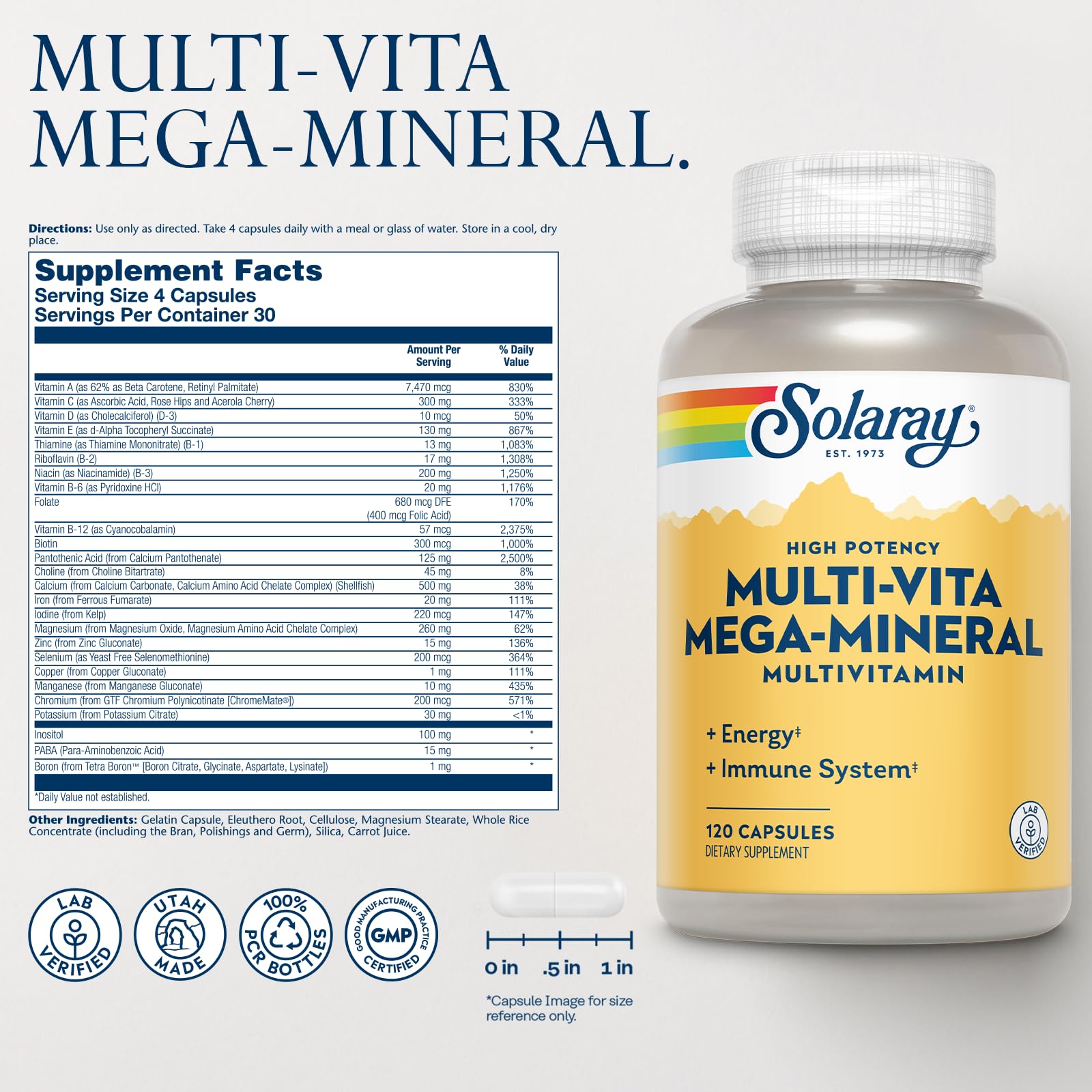 SOLARAY Multi-Vita label showing vitamins and minerals