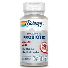 SOLARAY Mycrobiome Probiotic Urgent Care bottle with 100 Billion CFU and 24 strains