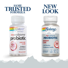 Close-up of SOLARAY Mycrobiome Probiotic Urgent Care capsules