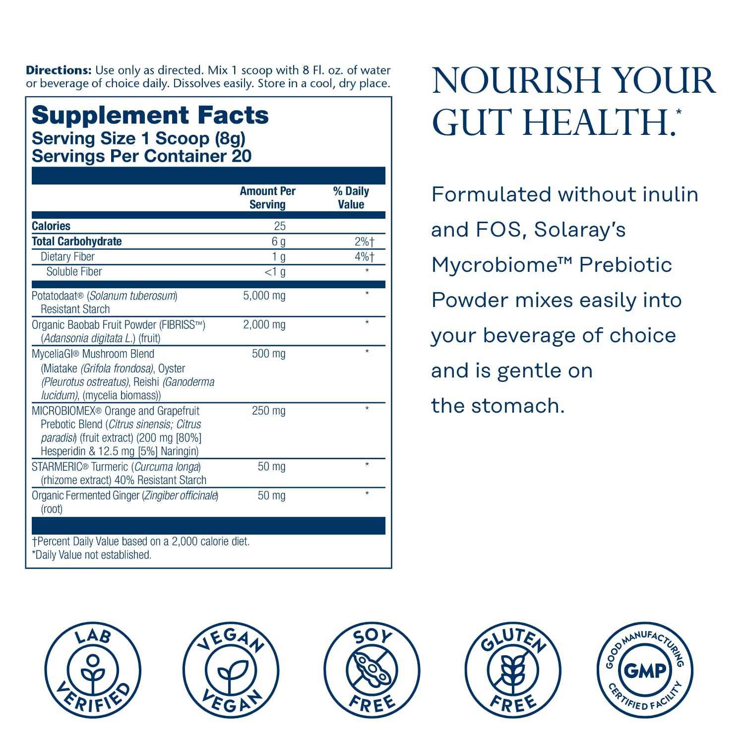 Unflavored prebiotic powder dissolving in a beverage