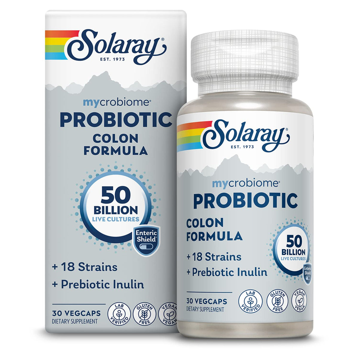 SOLARAY Mycrobiome Probiotic Colon Formula bottle and capsules