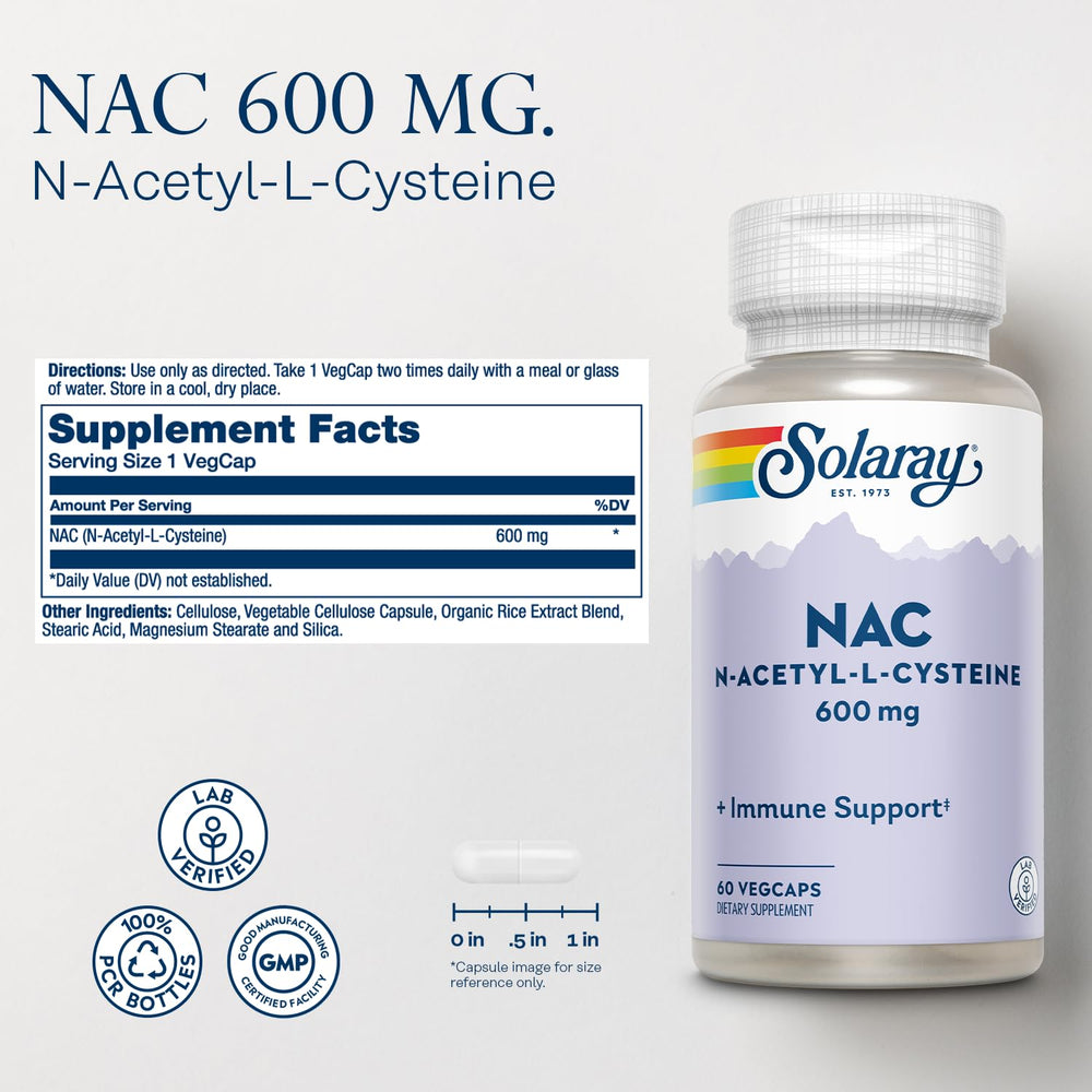 Close-up of NAC 600 mg VegCap label