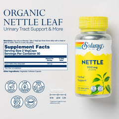 Nettle leaf vegan capsules next to bottle