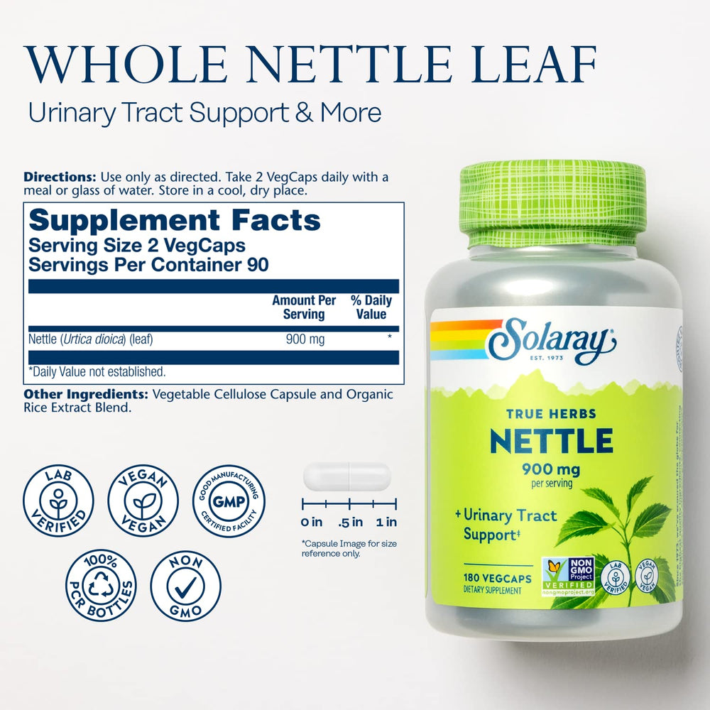 SOLARAY Nettle Leaf 450mg bottle – back panel