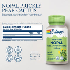 Solaray Nopal Prickly Pear 500 mg bottle label with supplement facts