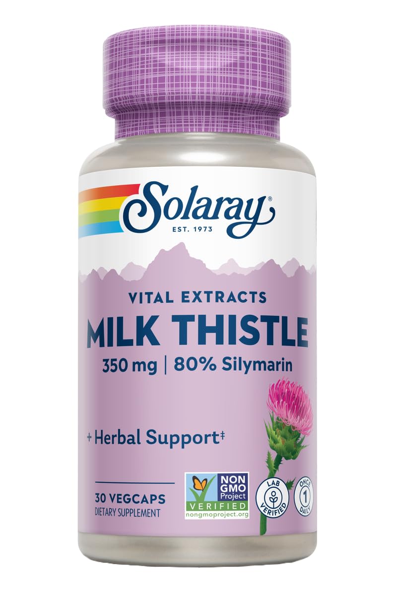 Nutrition facts panel for SOLARAY milk thistle supplement
