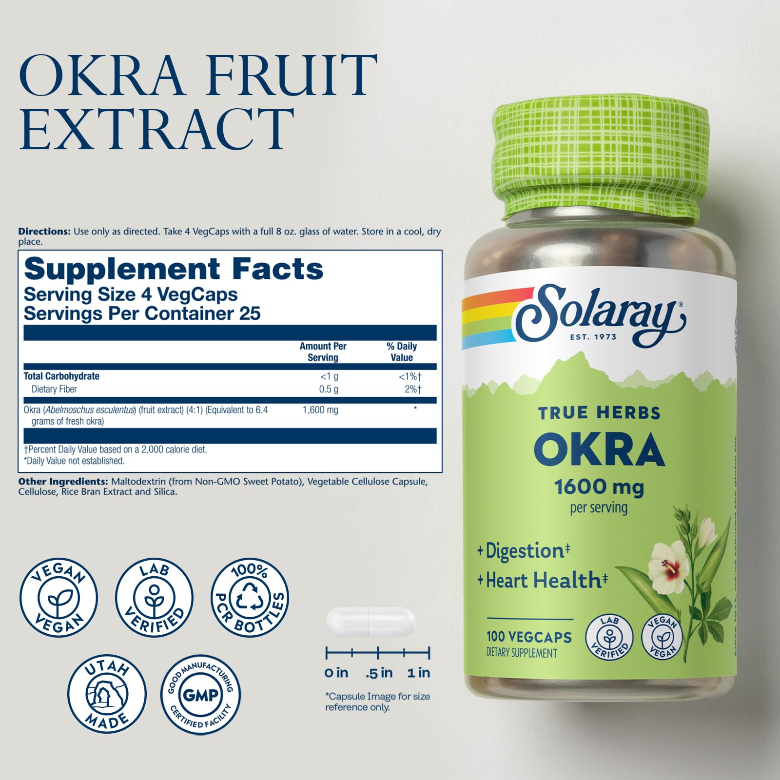 Okra fruit extract 1600 mg dietary supplement package