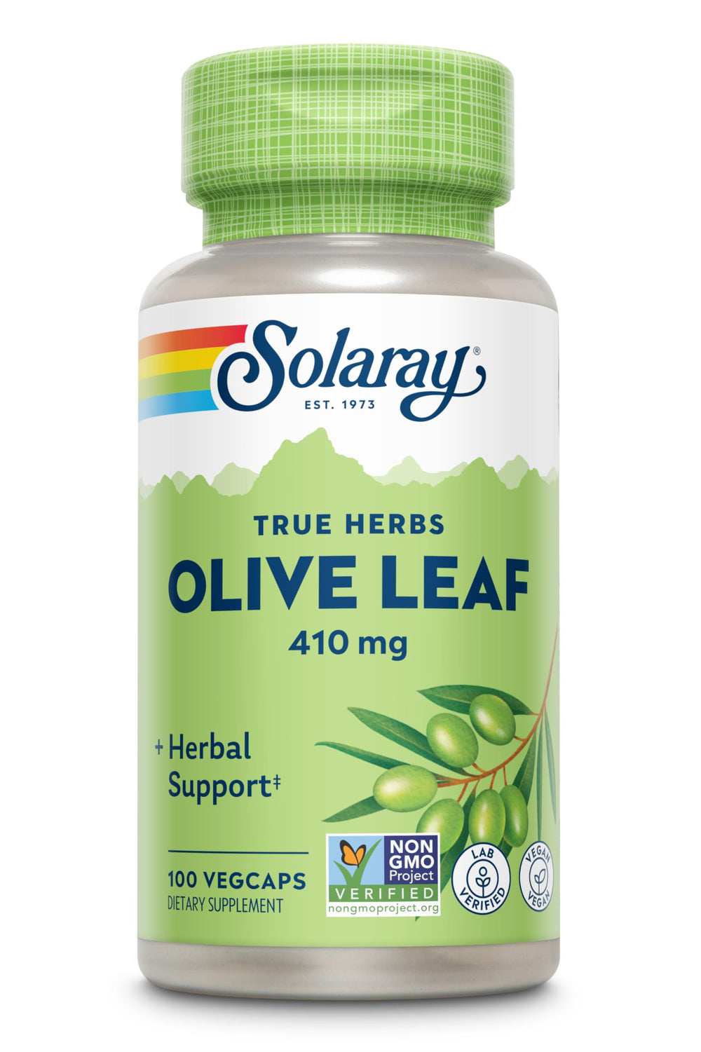 Supplement facts panel for SOLARAY Olive Leaf Capsules 410 mg