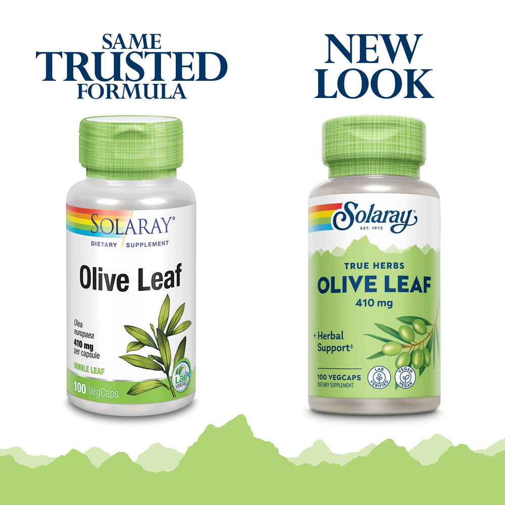 SOLARAY Olive Leaf Capsules bottle back label with supplement facts