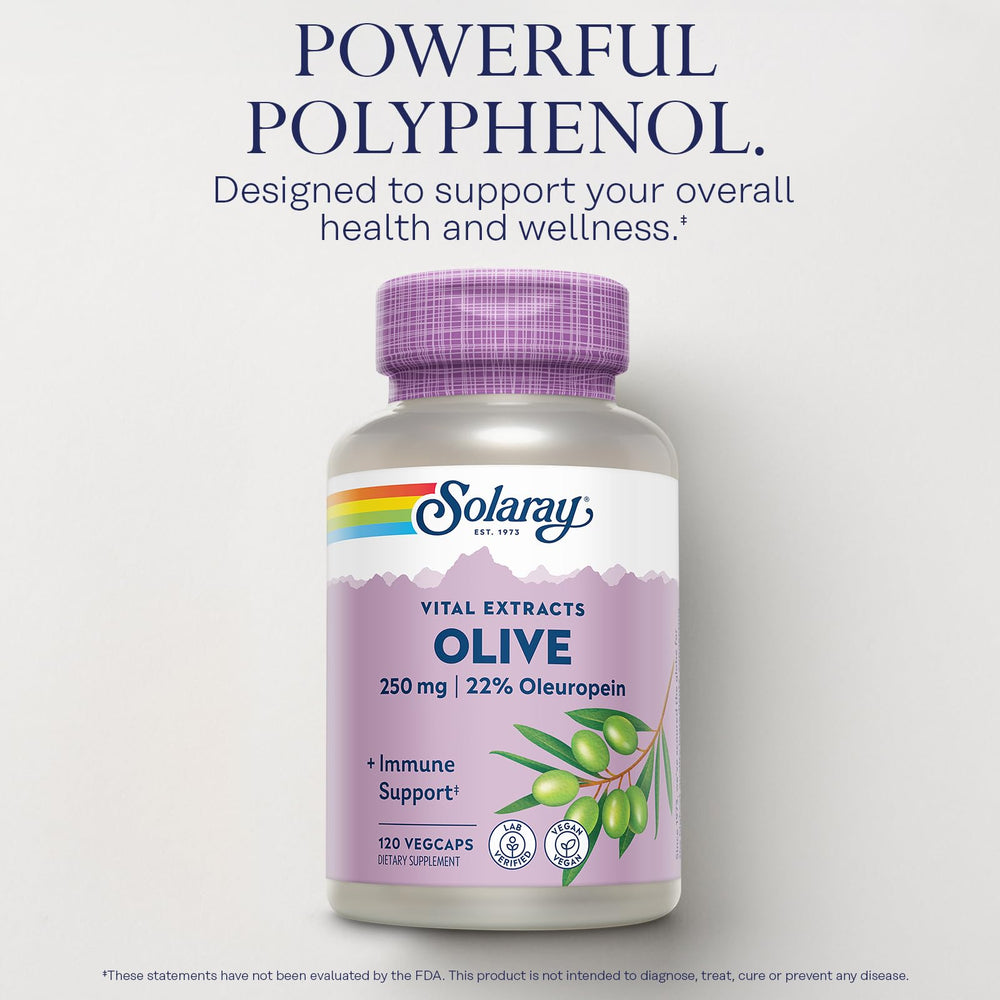 Vegan SOLARAY olive leaf capsules in bottle