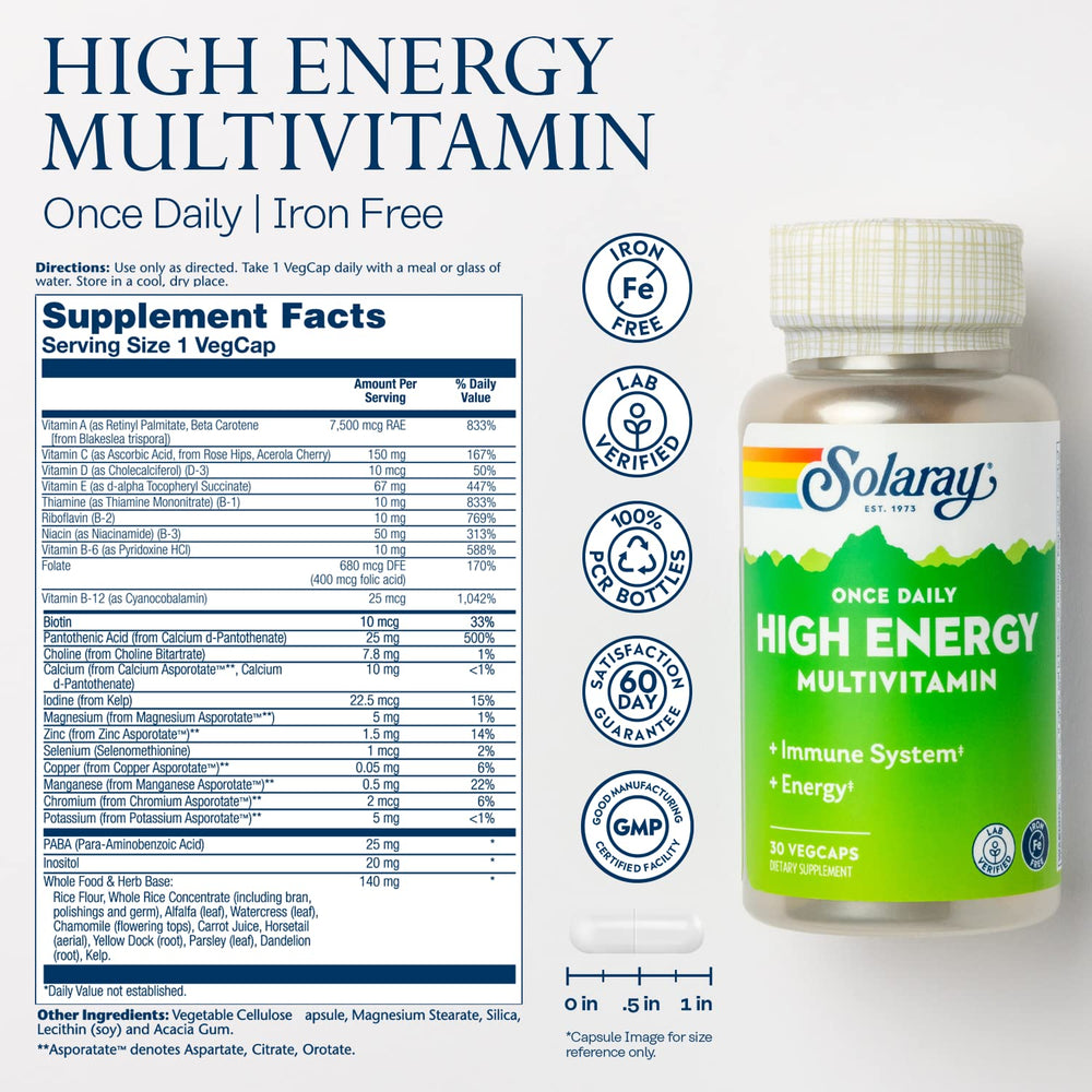 SOLARAY immune support and energy multivitamin label