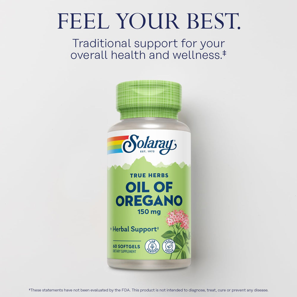 Solaray oregano oil softgels packaging close-up