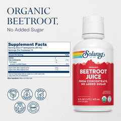 Close-up of Solaray Beetroot Juice from Concentrate label
