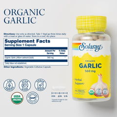 Close-up of 560 mg garlic capsules
