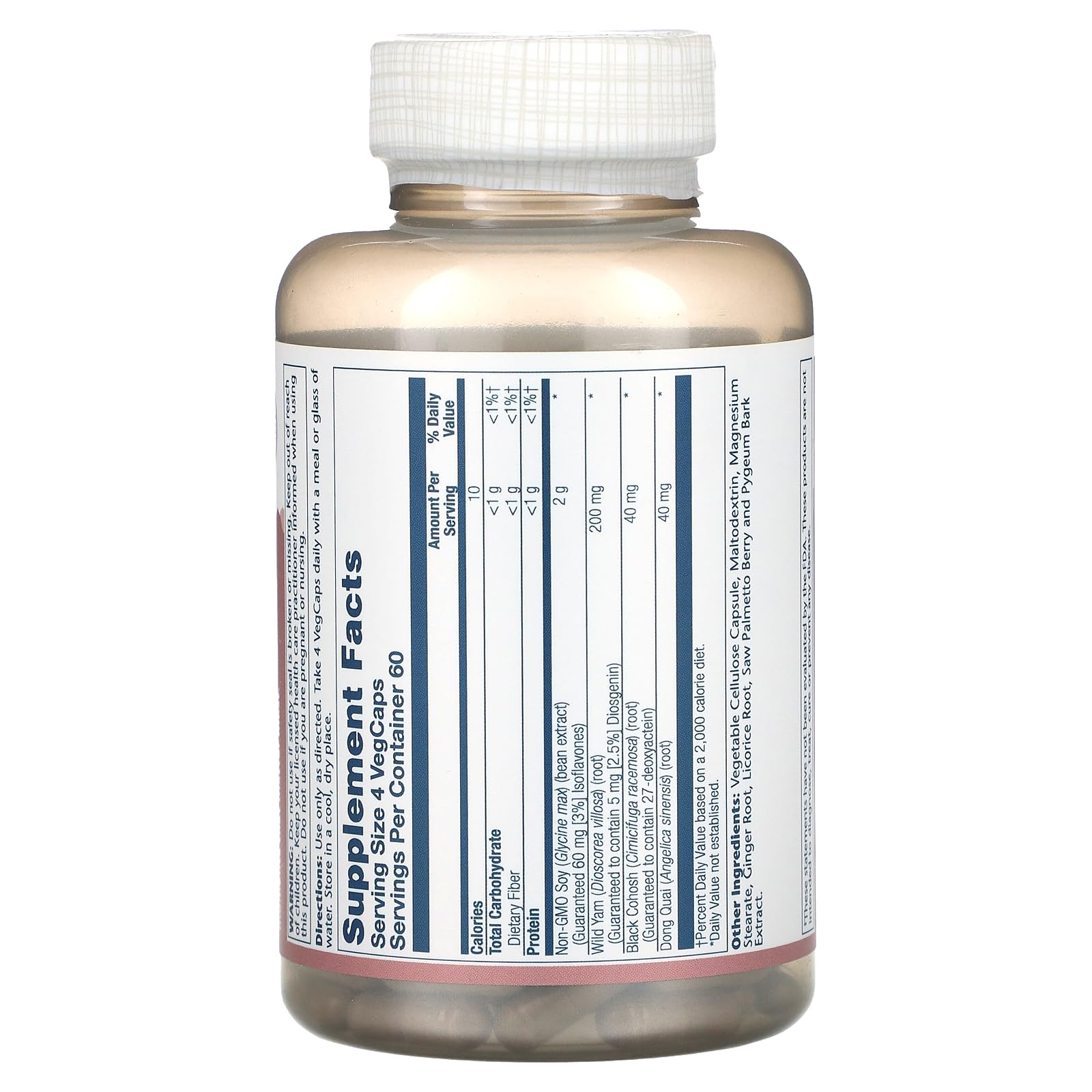 Ingredients include Mexican yam, black cohosh, soy, and dong quai