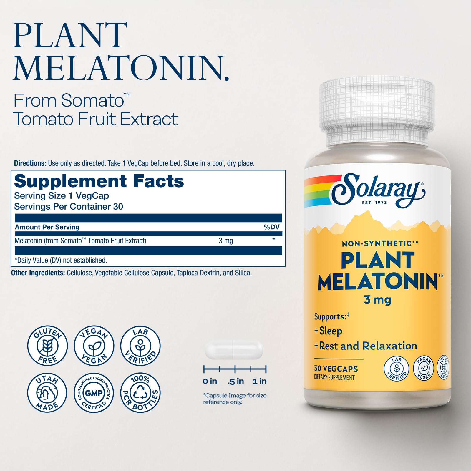 SOLARAY Plant Melatonin 3mg VegCaps serving image