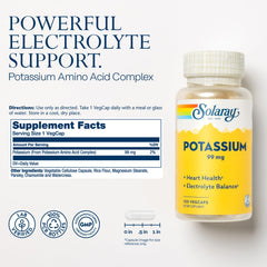Solaray Potassium 99 mg bottle – back panel with nutrition facts