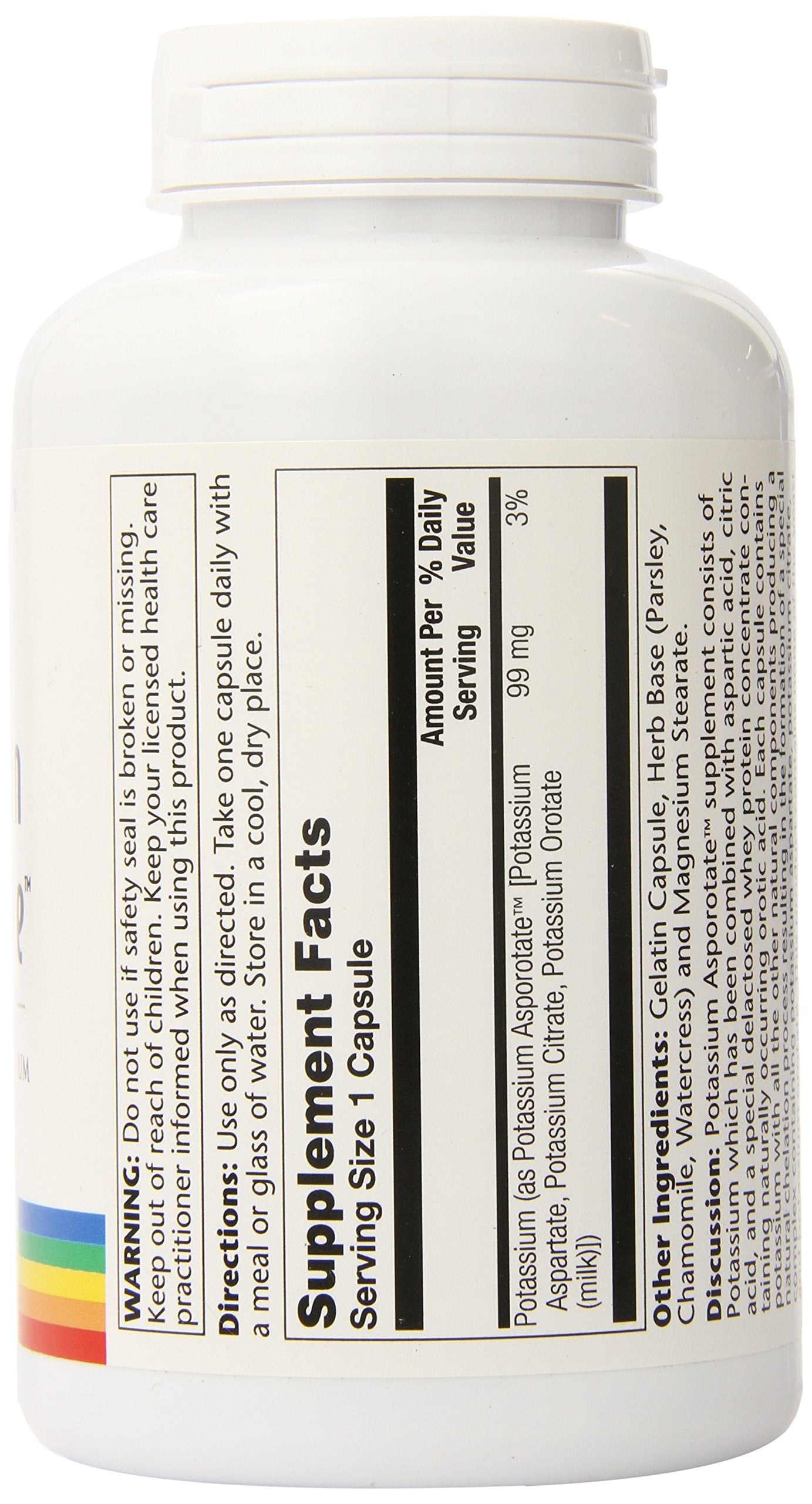 Nutrition facts panel of Solaray Potassium Asporotate