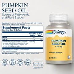 Nutritional per-serving details for Solaray Pumpkin Seed Oil.