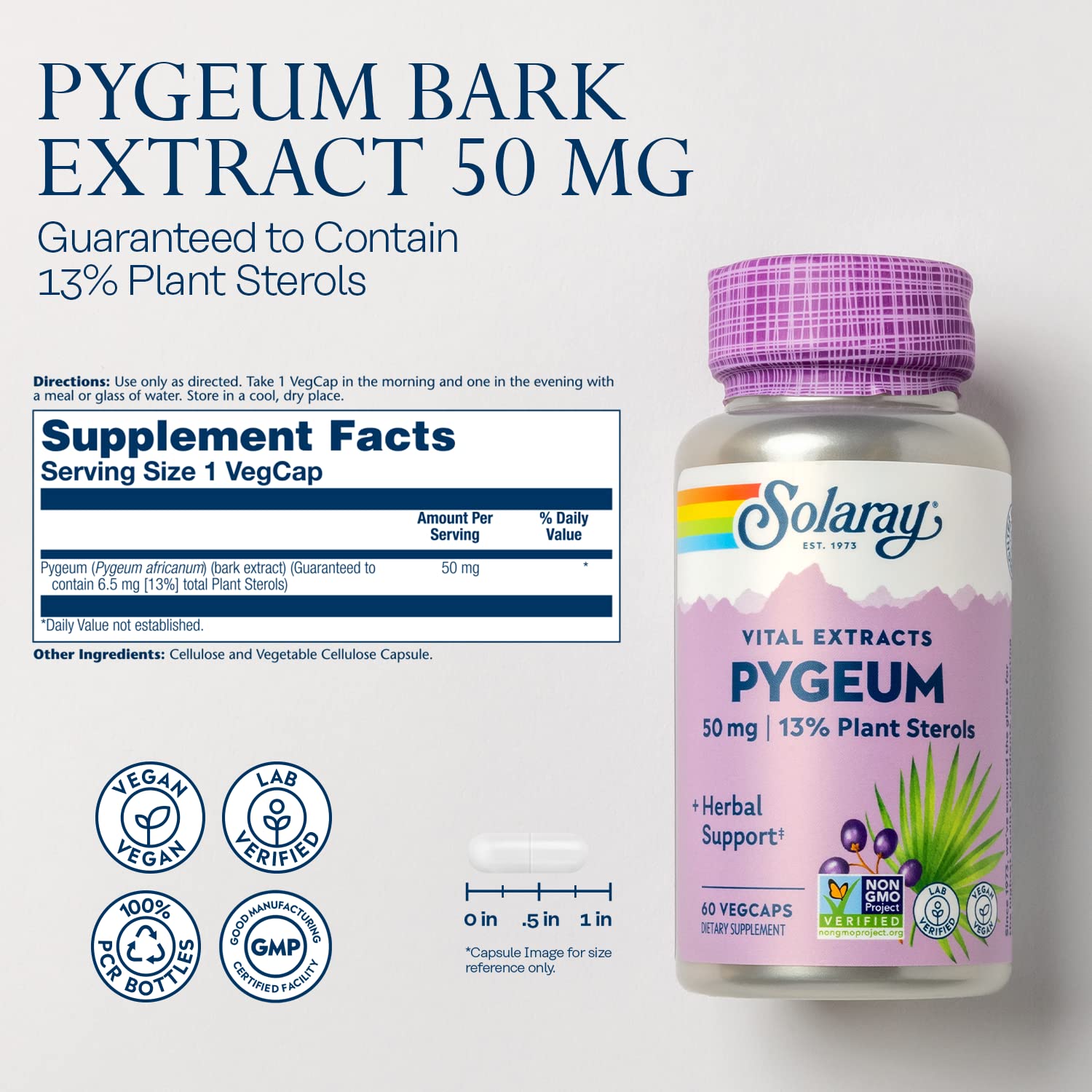 Close-up of Pygeum Bark Extract 50mg capsules