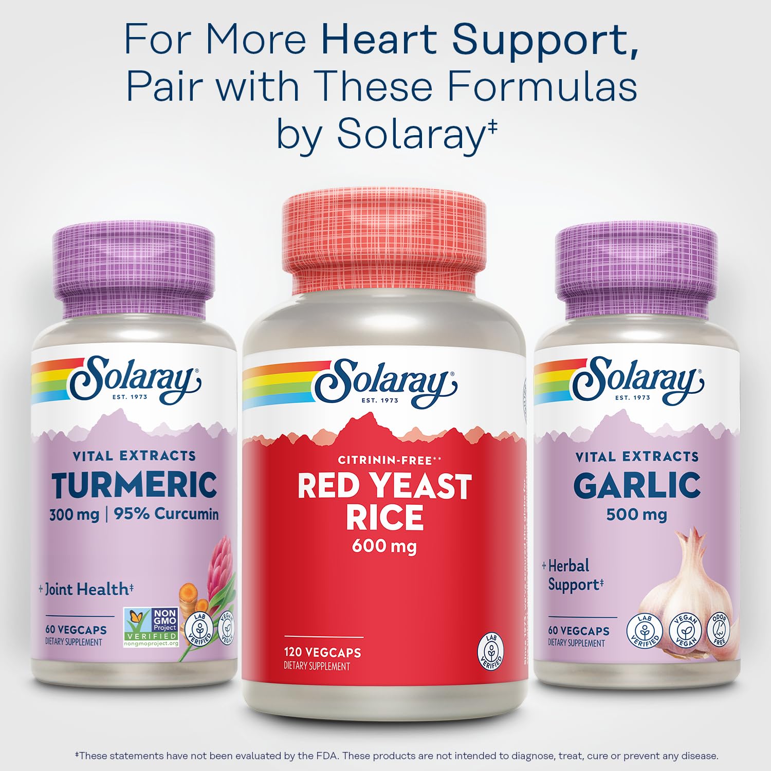 Packaging of Solaray Red Yeast Rice 120 vegan capsules