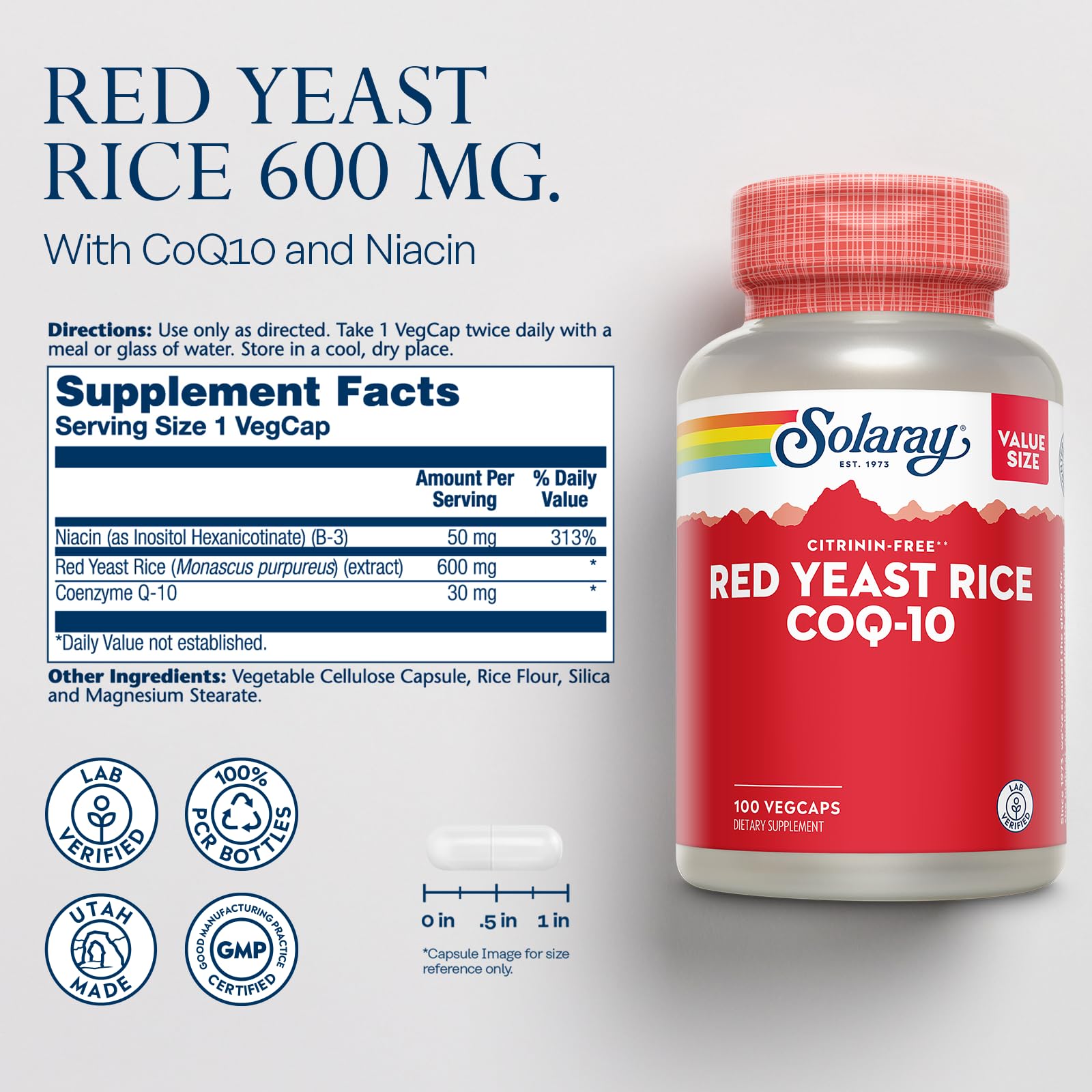 Close-up of SOLARAY Red Yeast Rice CoQ10 packaging