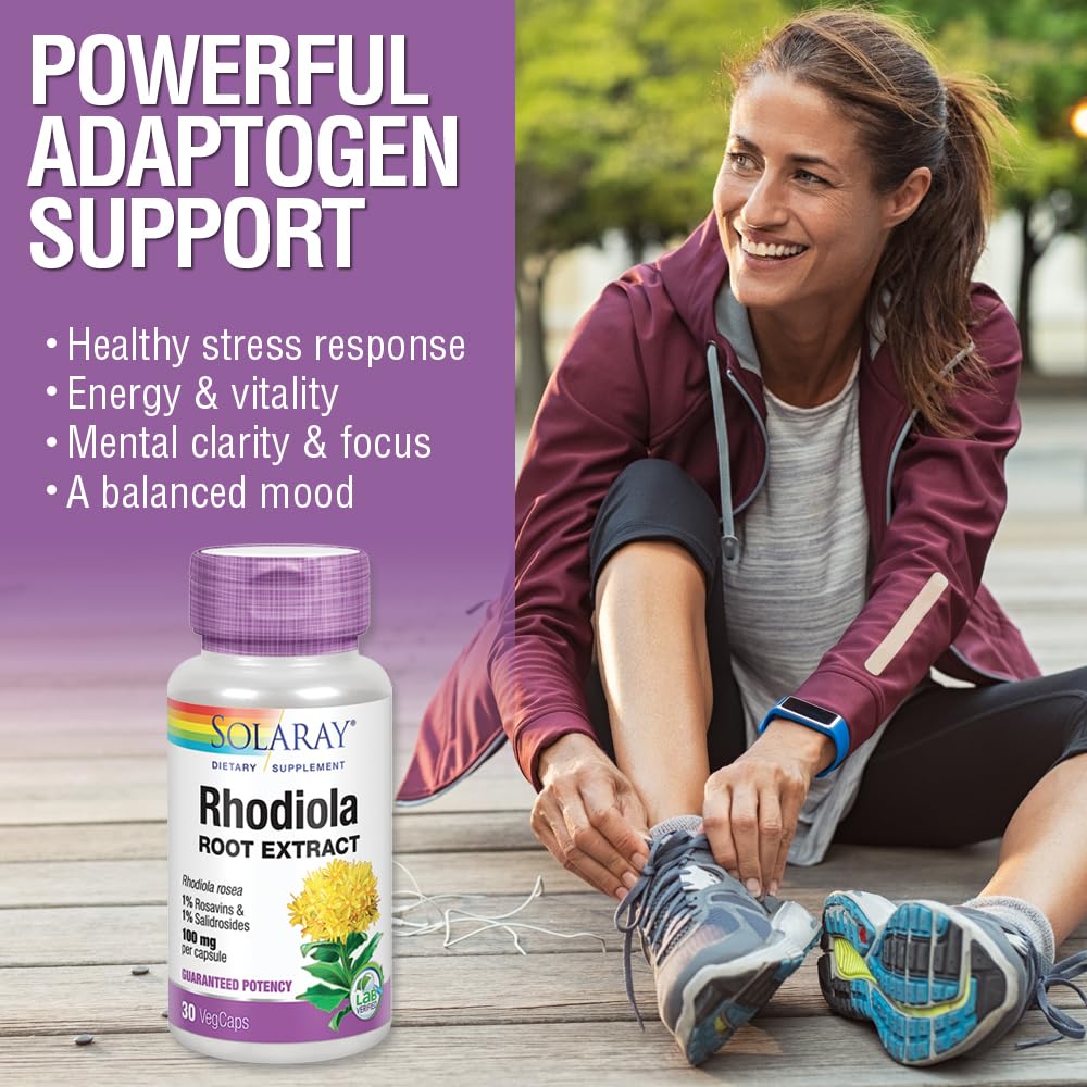 SOLARAY Rhodiola Root Extract packaging box and bottle