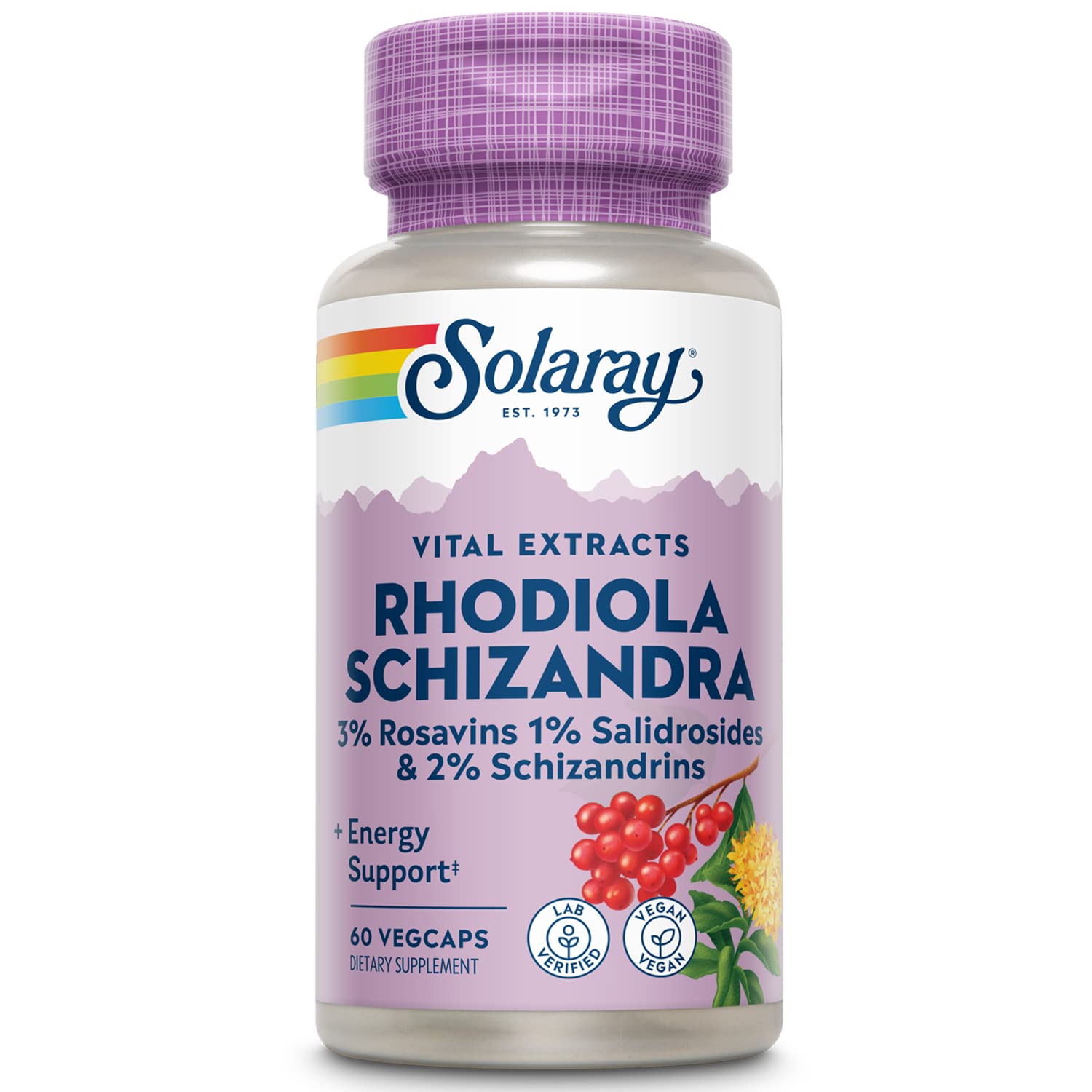 SOLARAY Rhodiola Schizandra bottle and capsules