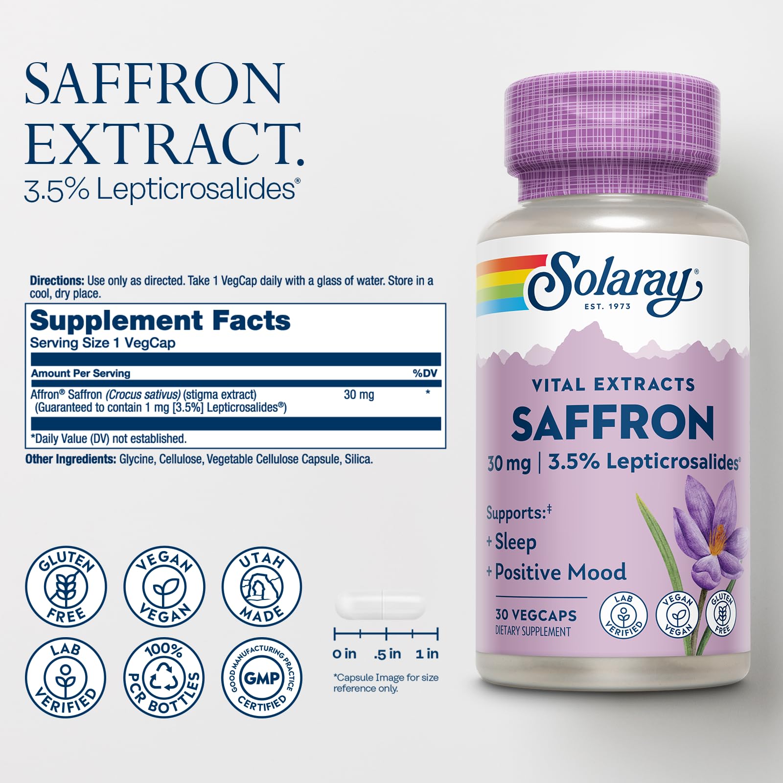 Packaging image showing SOLARAY saffron extract bottle