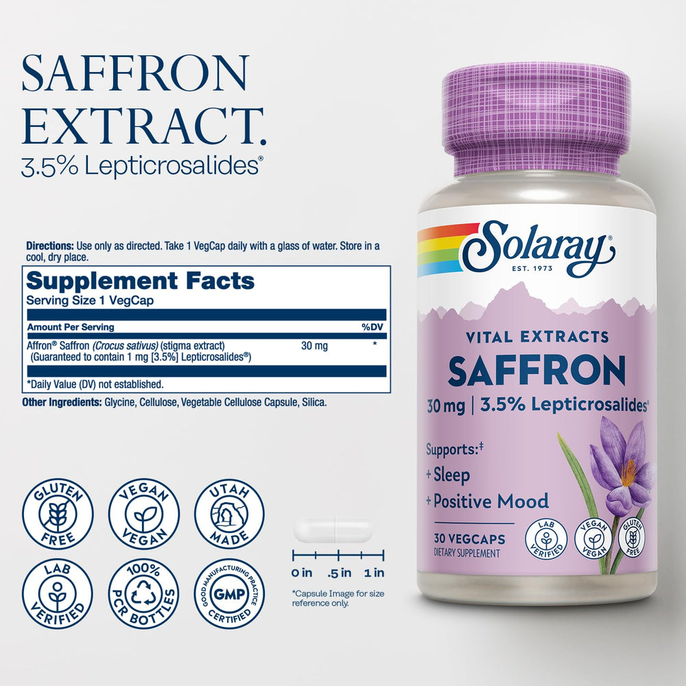 Packaging image showing SOLARAY saffron extract bottle