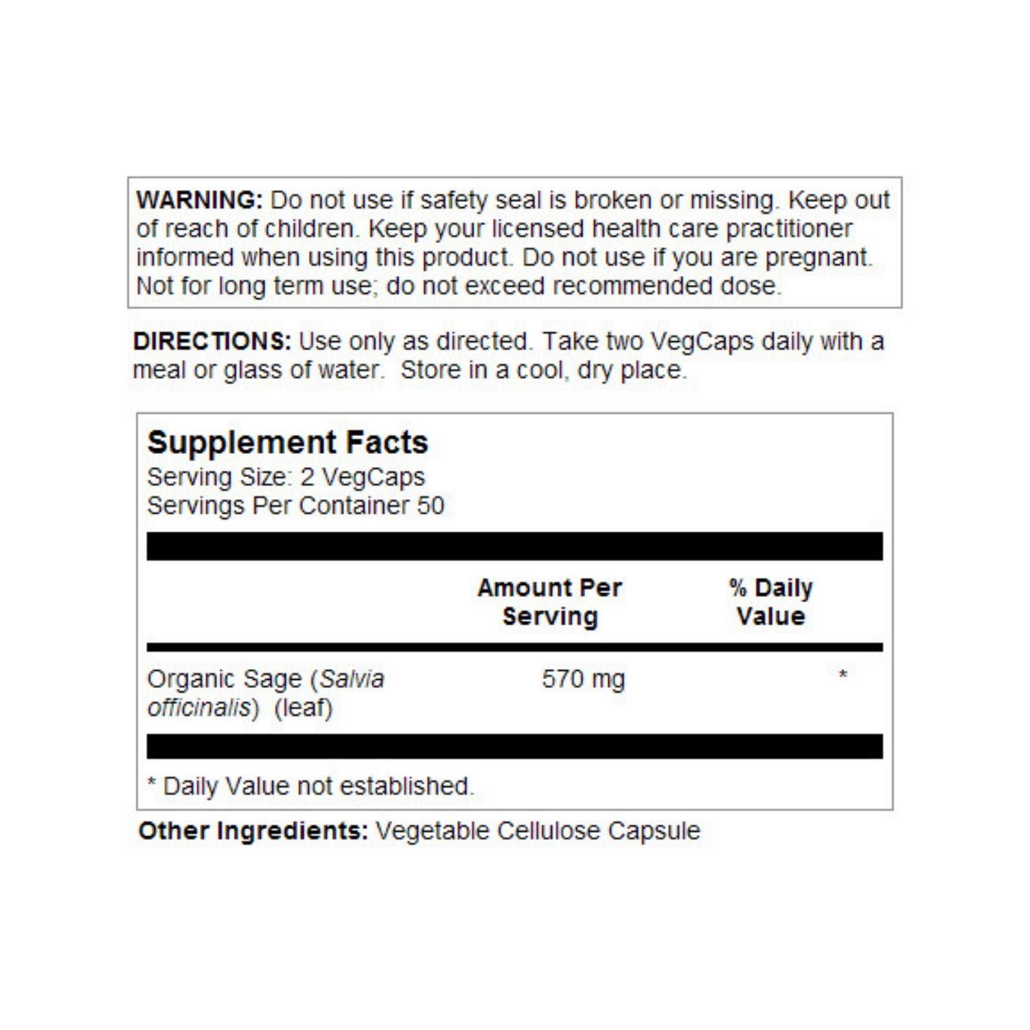 Non-GMO, vegan and lab-verified seal on Sage Leaf packaging