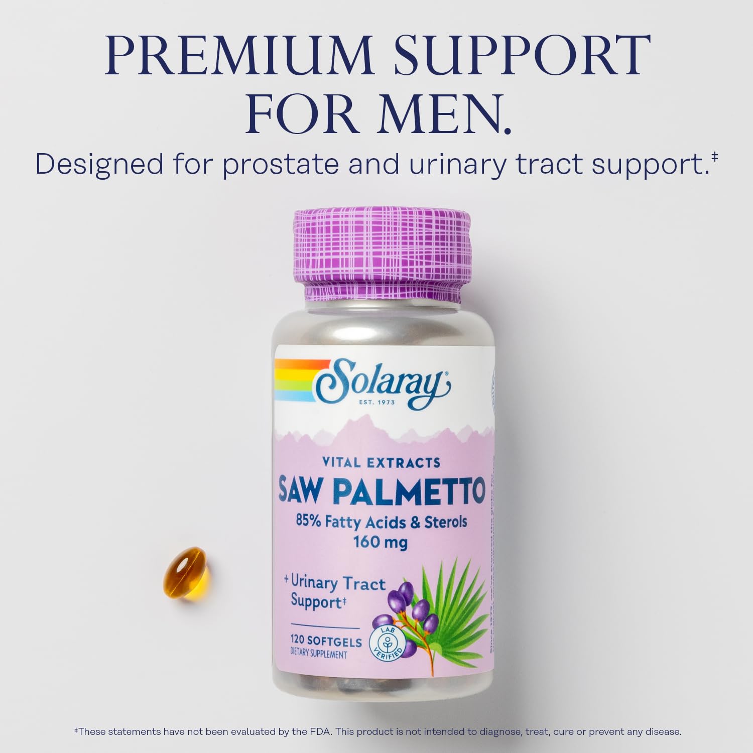 Label highlights 160 mg saw palmetto and 136 mg fatty acids and sterols