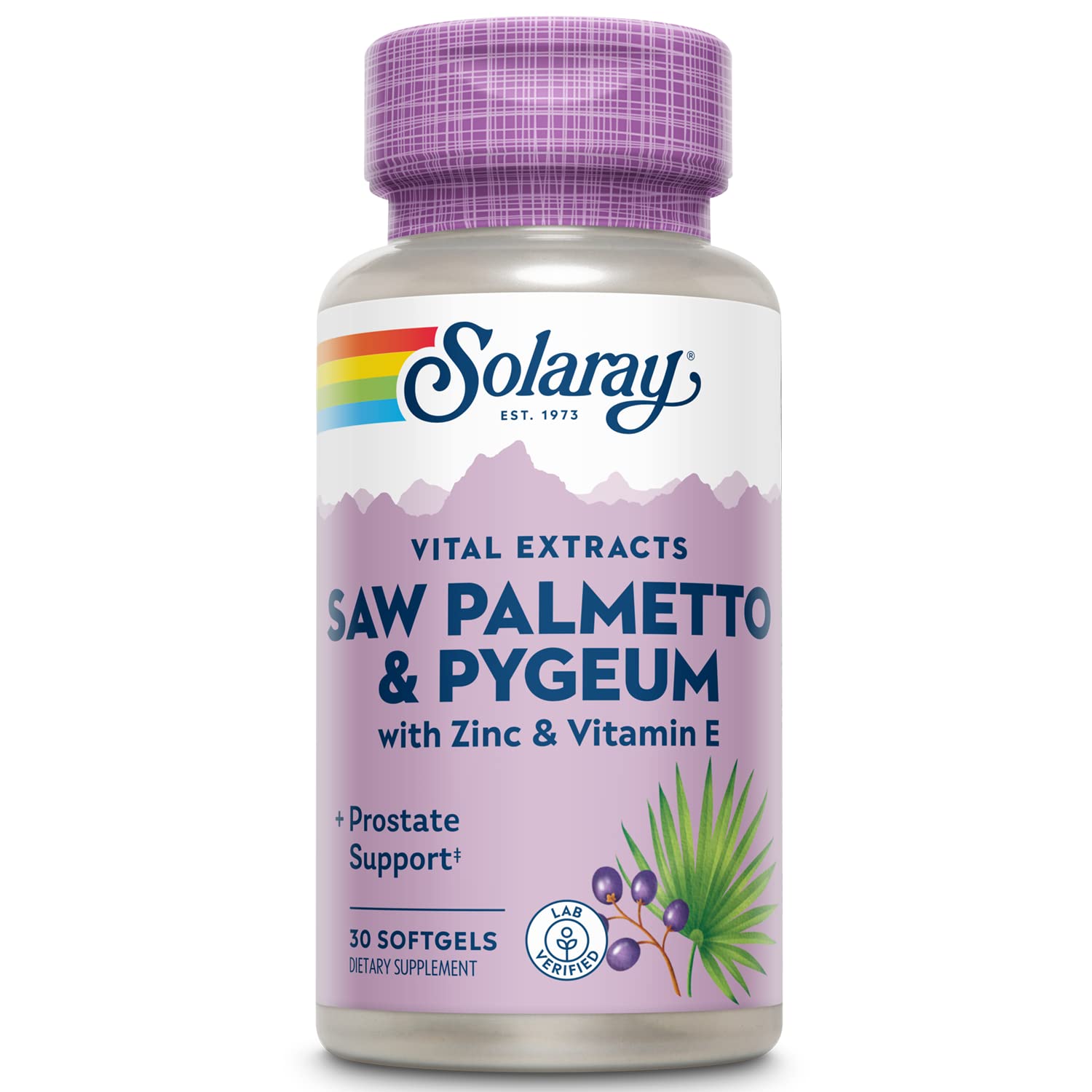 Bottle of SOLARAY Saw Palmetto and Pygeum softgels – 30 servings