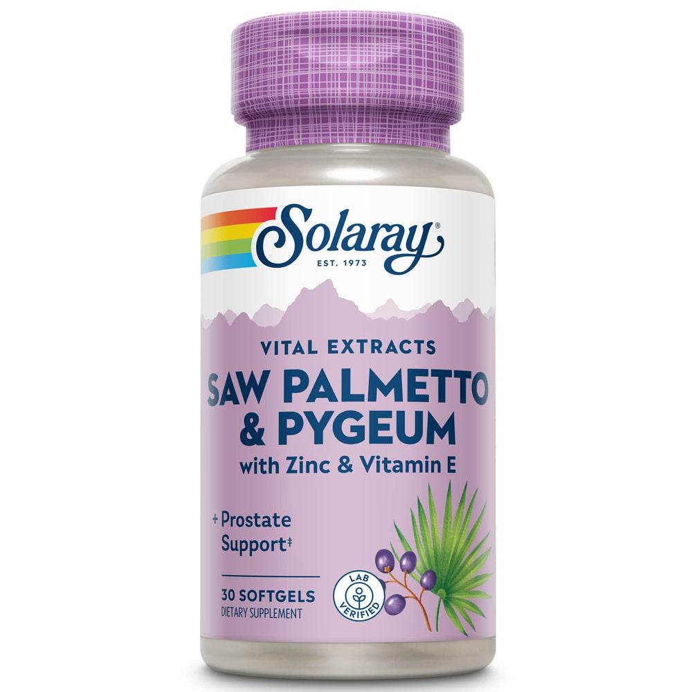 Bottle of SOLARAY Saw Palmetto and Pygeum softgels – 30 servings