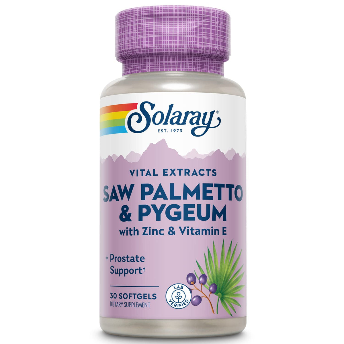 Bottle of SOLARAY Saw Palmetto and Pygeum softgels – 30 servings