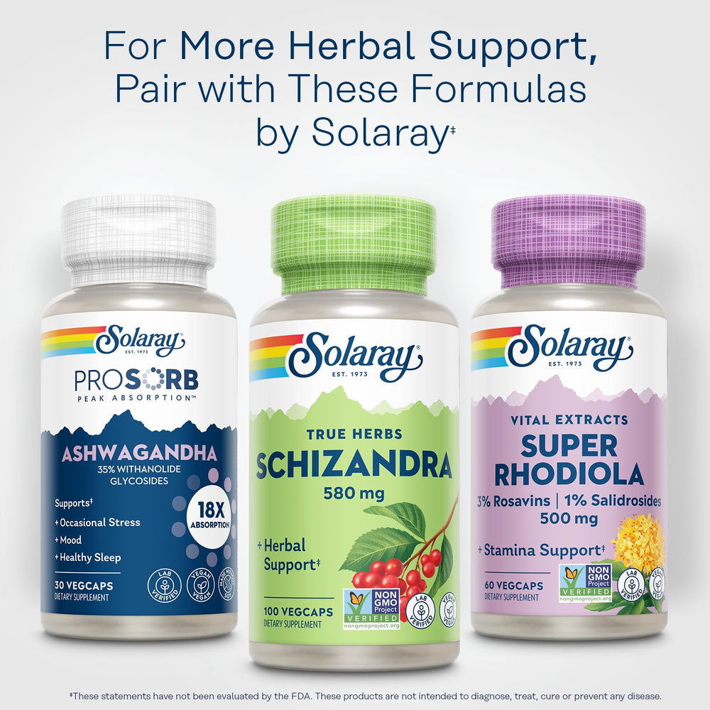 Label showing 100 servings for SOLARAY Schizandra 580 mg