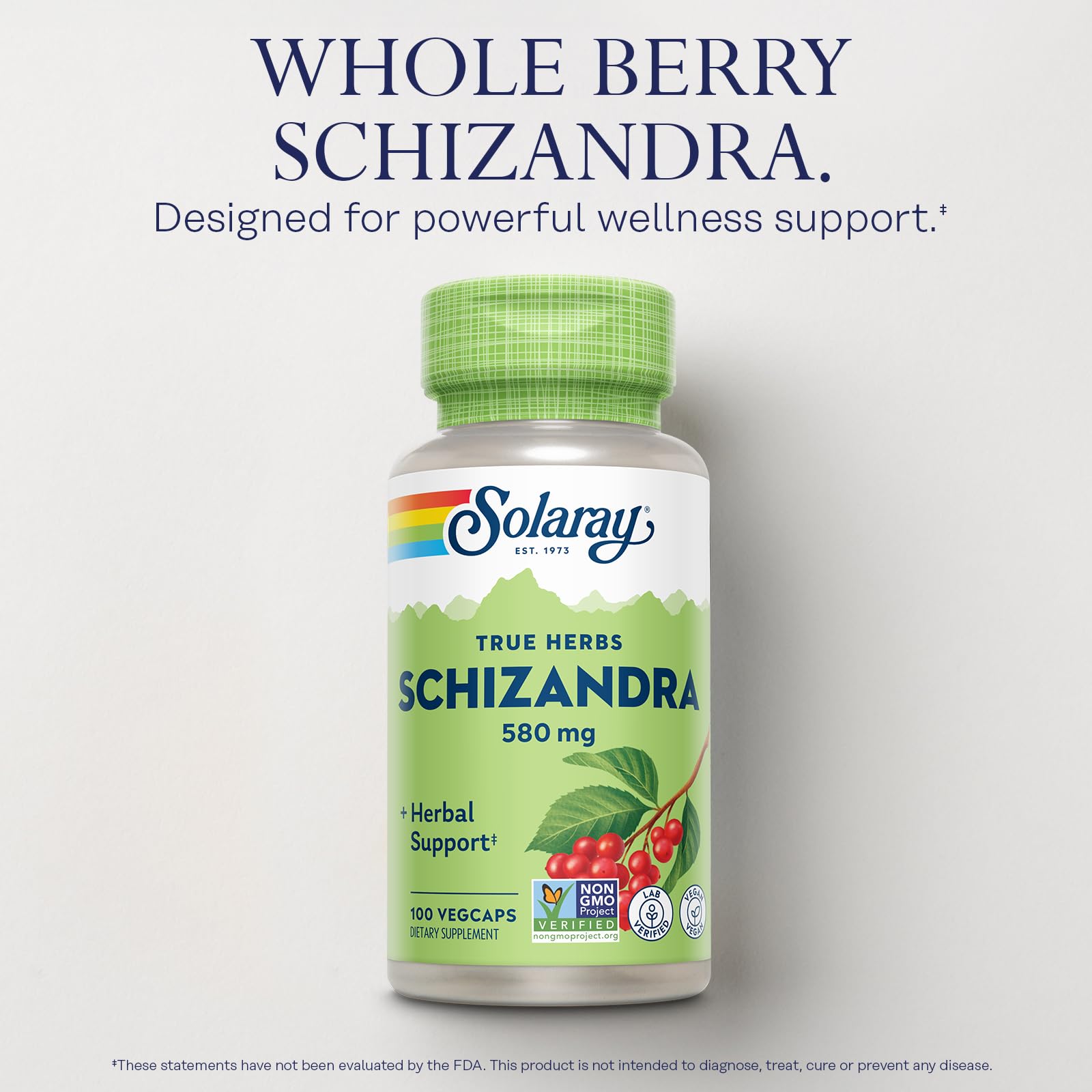 Vegan and Non-GMO Project Verified label on SOLARAY Schizandra