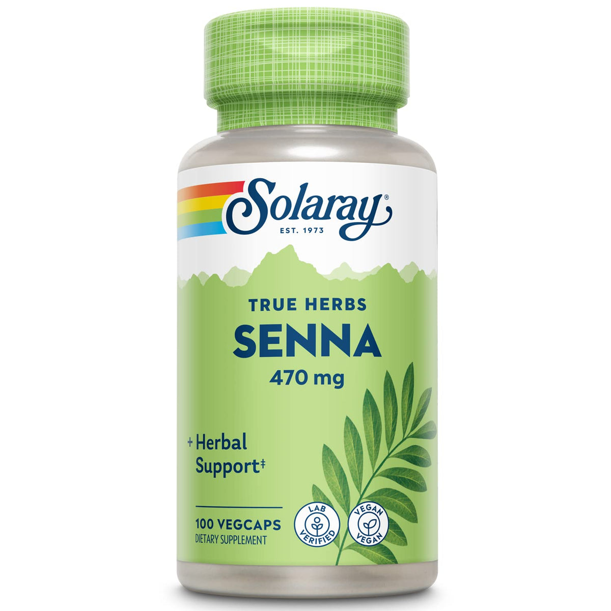 SOLARAY Senna Leaf Veg Cap 470mg bottle label close-up