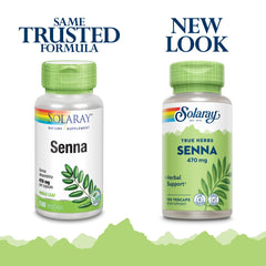 SOLARAY Senna Leaf Veg Cap 470mg bottle with capsules and packaging