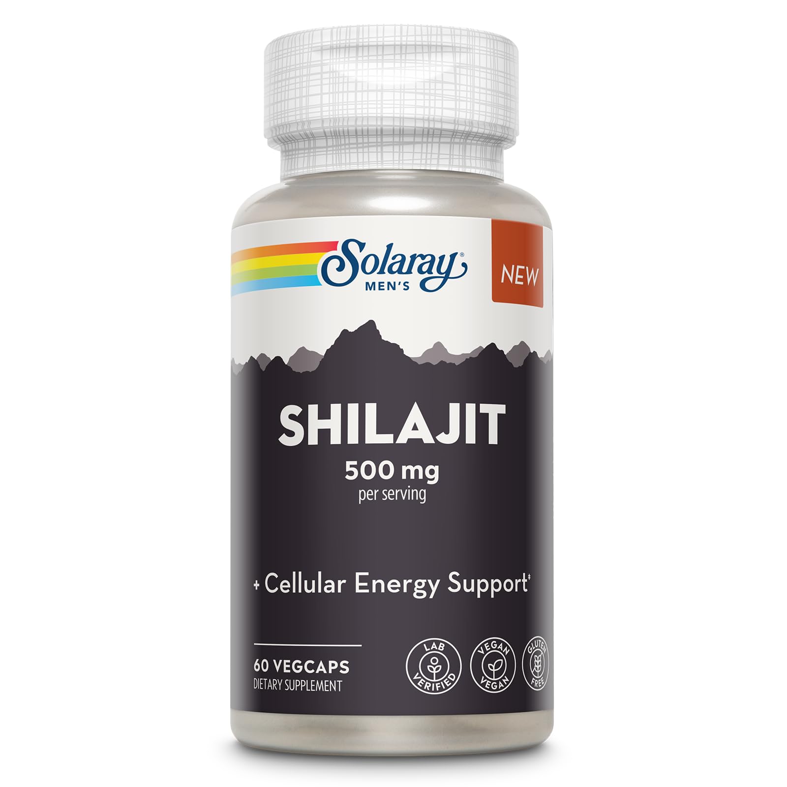 SOLARAY Shilajit 500 mg bottle for men with PrimaVie label