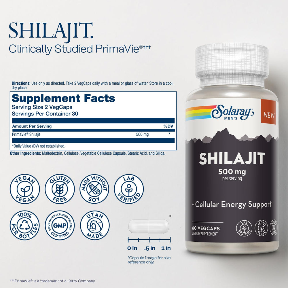 Close-up of Shilajit capsules and bottle