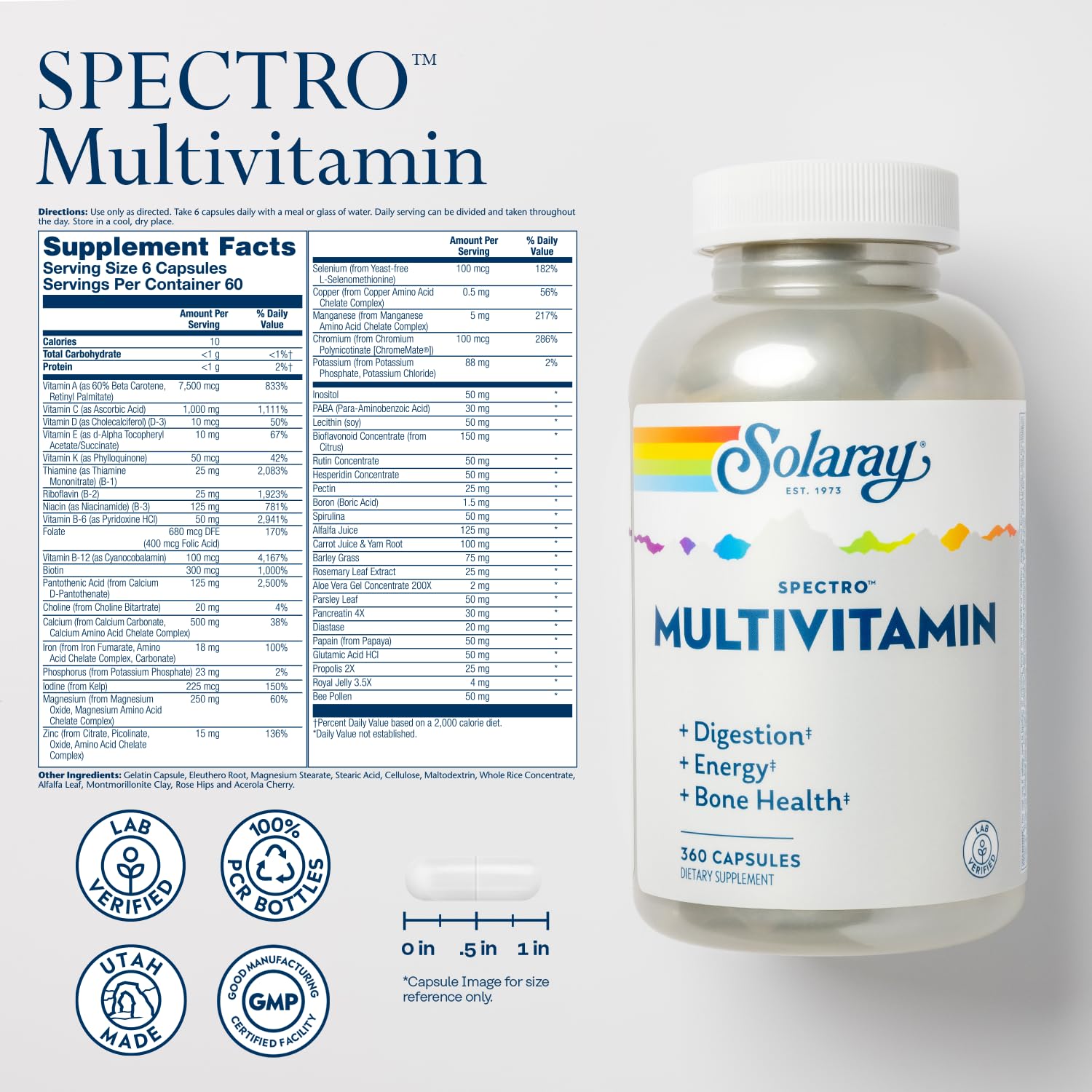 Product label highlighting 55+ vitamins and minerals