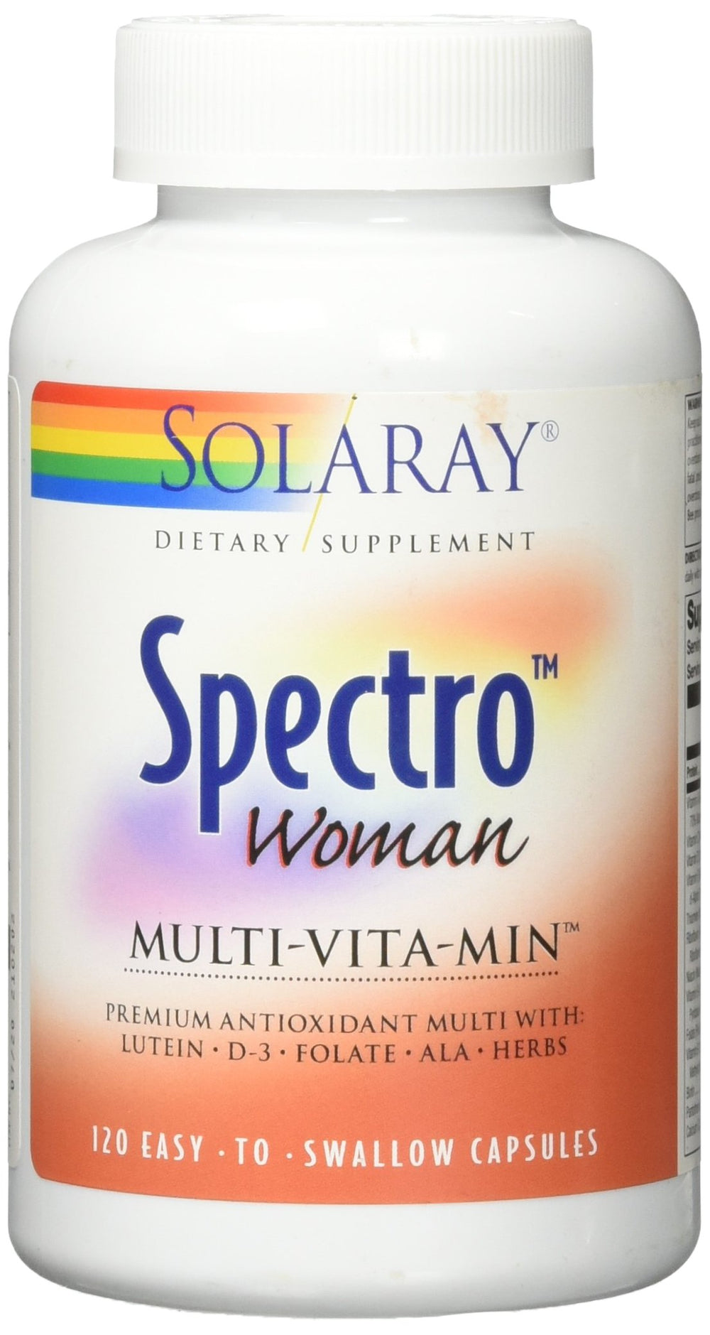 SOLARAY Spectro Multivitamin Woman 120ct bottle side view